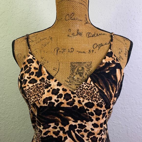 URBAN OUTFITTERS Dress Mini Mixed Animal Smocked‎ Back Spaghetti Strap Bodycon - Picture 4 of 13